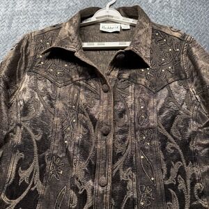 Flashback Jacket 2X Tapestry Embroidered Brown Boxy Sequin Boho VTG Y2K